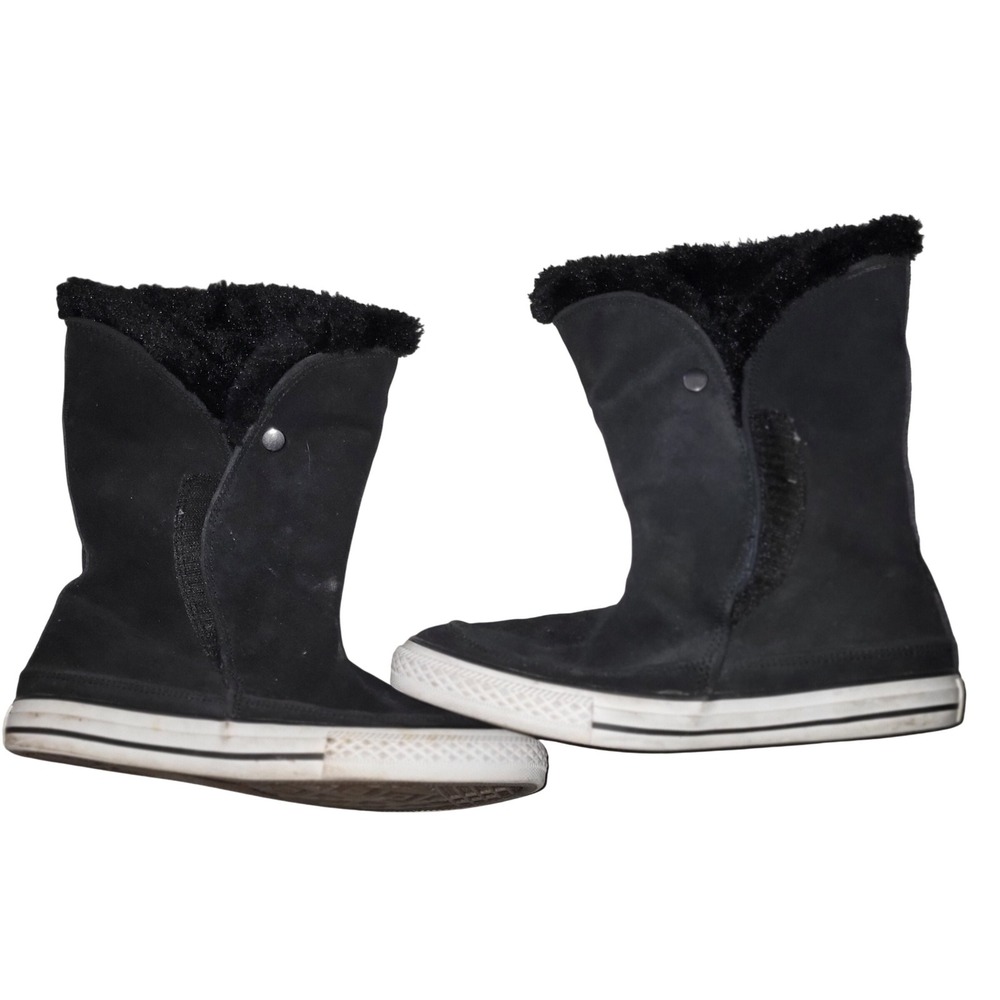 Converse All Star Chuck Taylor Black Suede Faux Fur Lined Boots Junior Size 5